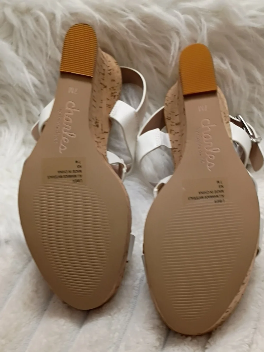 Charles By Charles Stanley Liber White Cork Wedge Sandals with Buckle Strap 7M